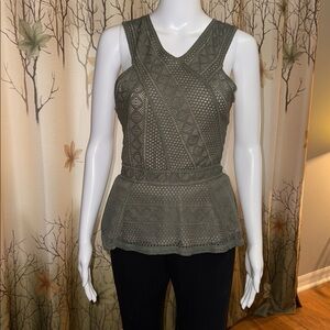 BCBGMaxAzria Olive Green Lace Tank Top